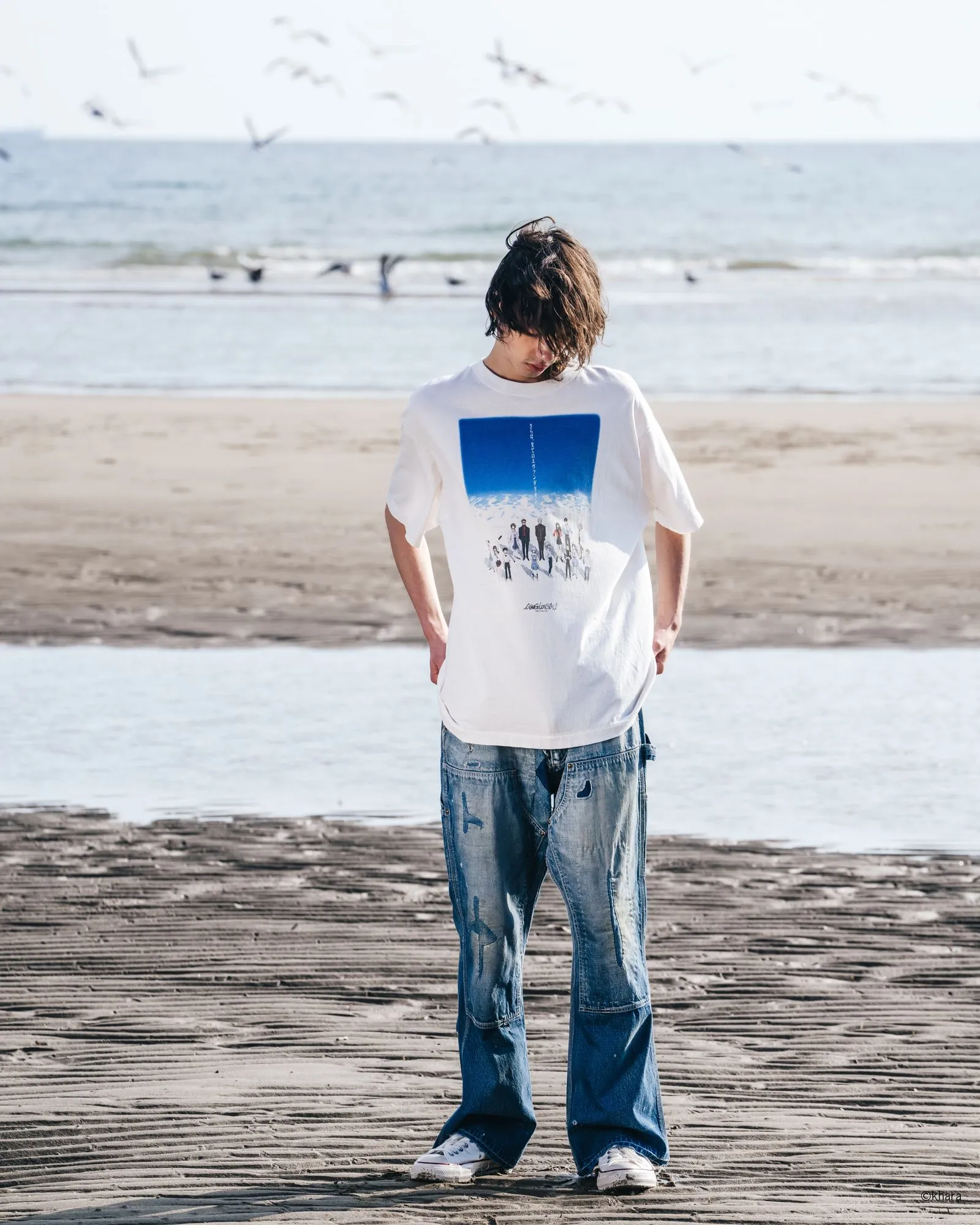 SAINT Mxxxxxx × EVENGELION × GEEKS RULE EV_SS TEE/BLUE/WHT Three-party co-branded Neon Genesis Evangelion co-branded TEE off-white S-XL Made of original OE yarn tube weaving without side seams to distinguish the width of the fabric Original consistent co-branded label/co-branded wash mark/little angel anti-counterfeiting label Top-notch printing technology Repeated pattern making, closely following the original details